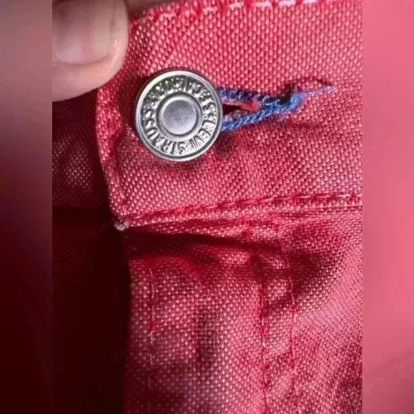 Levi’s size 14 red denim wide leg cropped jeans. EUC. Blue zipper& stitching . - Picture 7 of 16